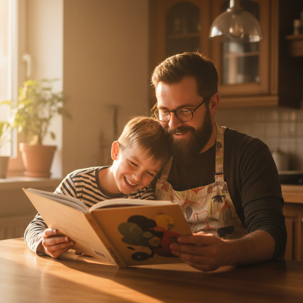 James M. reading with their child
